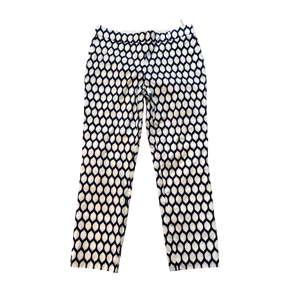 Kate Spade Pants Womens Navy Blue White Geometric Print Straight Leg SIZE 6‎